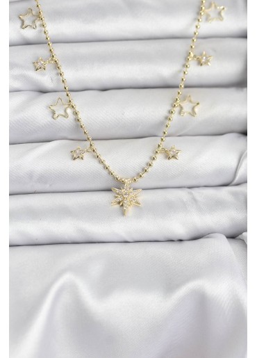 Erb Pirinç Gold Renk Zirkon Taşlı Kutup Yıldızı Model Kadın Kolye