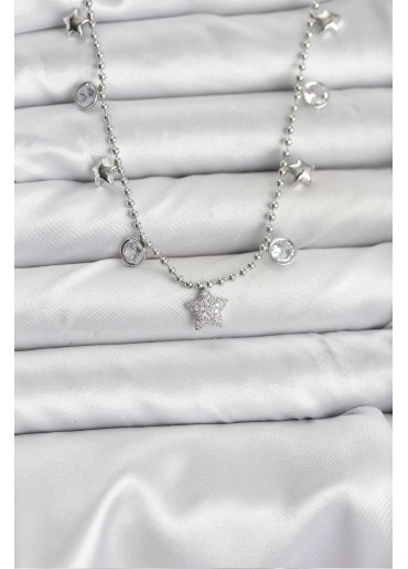 Erb Pirinç Gümüş Renk Yıldız Model Kadın Kolye
