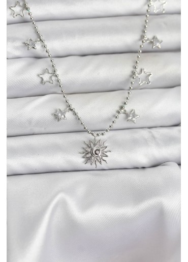 Erb Pirinç Gümüş Renk Güneş Model Kadın Kolye