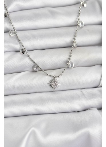 Erb Zirkon Taşlı Kutup Yıldızı Model Pirinç Gümüş Renk Kadın Kolye