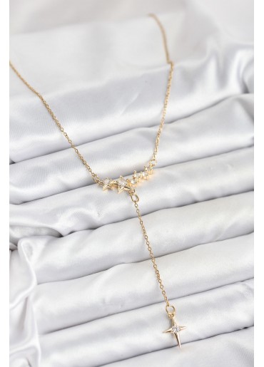 Erb 316L Çelik Zincir Gold Renk Yıldız Model Y Kadın Kolye