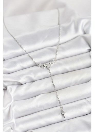 Erb 316L Çelik Zincir Gümüş Renk Yıldız Model Y Kadın Kolye