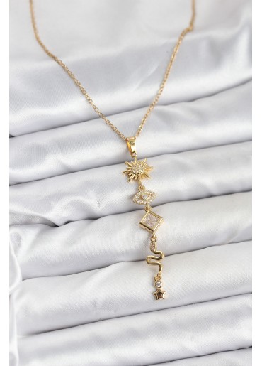 Erb 316L Çelik Zincir Gold Renk Güneş Ve Enerji Model Kadın Y Kolye