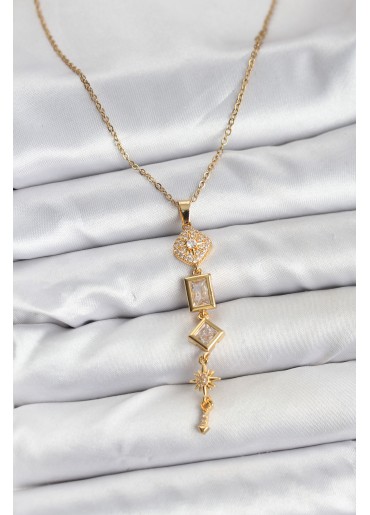 Erb 316L Çelik Zincir Gold Renk Kutup Yıldızı Enerji Model Kadın Y Kolye