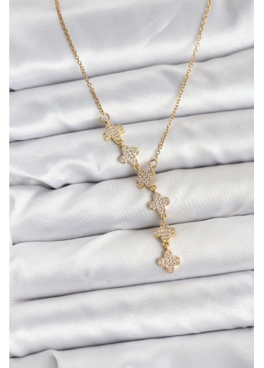 Erb 316L Çelik Zincir Gold Renk Yonca Model Kadın Kolye