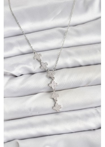 Erb 316L Çelik Zincir Gümüş Renk Yonca Model Kadın Kolye