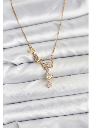 Erb 316L Çelik Zincir Gold Renk Kelebek Model Kadın Kolye