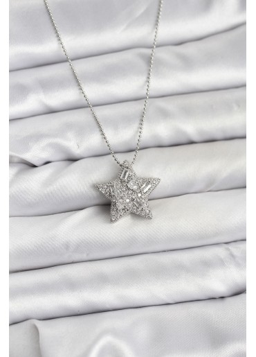 Erb 316L Çelik Zincir Gümüş Renk Zincirli Gümüş Yıldız Model Kadın Kolye