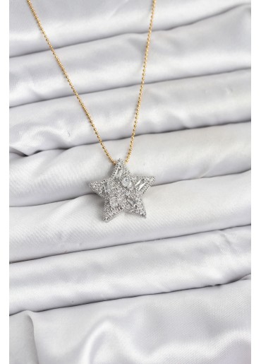 Erb 316L Çelik Zincir Gold Renk Zincirli Gümüş Yıldız Model Kadın Kolye