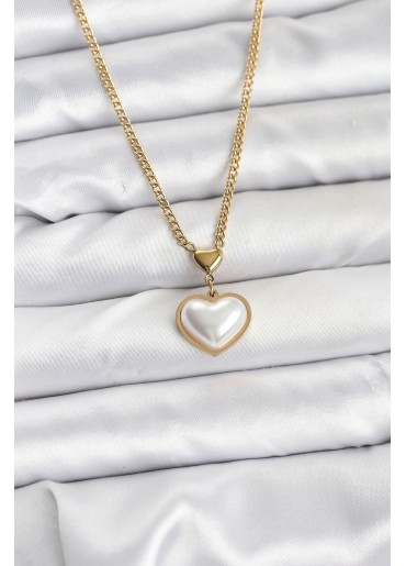 Erb 316L Çelik Zincir Gold Renk Bombeli Kalp Model Kadın Kolye