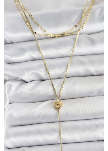 Erb Pirinç Gold Renk Düğüm Model Detaylı 3\'lü Kombin Y Kadın Kolye