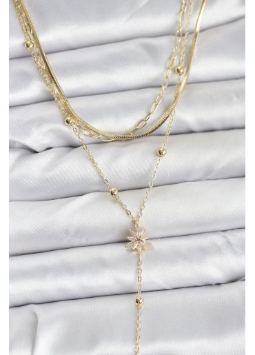 Erb Pirinç Gold Renk Kutup Yıldızı Model Detaylı 3\'lü Kombin Y Kadın Kolye