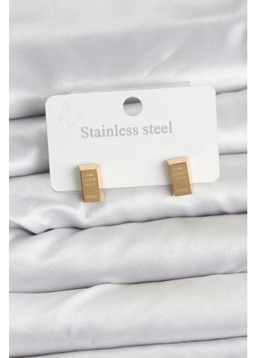 Erb 316L Çelik Gold Renk Külçe Altın Model Kadın Küpe