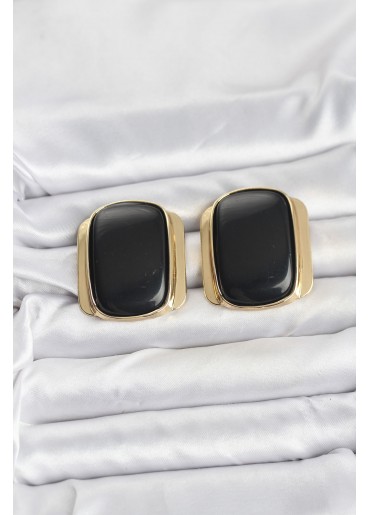 Erb Pirinç Gold Renk Siyah Plaka Vintage Kadın Küpe