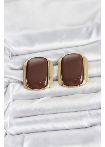 Erb Pirinç Gold Renk Kahverengi Plaka Vintage Kadın Küpe
