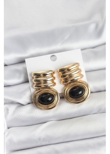 Erb Pirinç Gold Siyah Renk Vintage Kadın Küpe