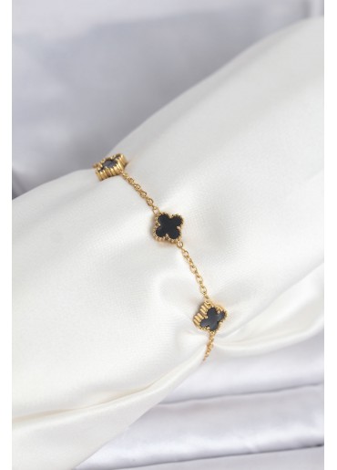 Erb 316L Çelik Gold Renk Siyah Baby Boy Yonca Bileklik