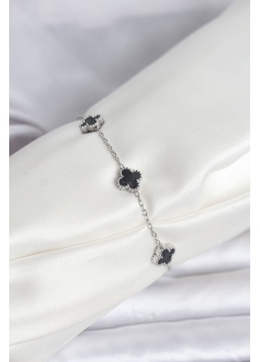 Erb 316L Çelik Gümüş Renk Siyah Baby Boy Yonca Bileklik