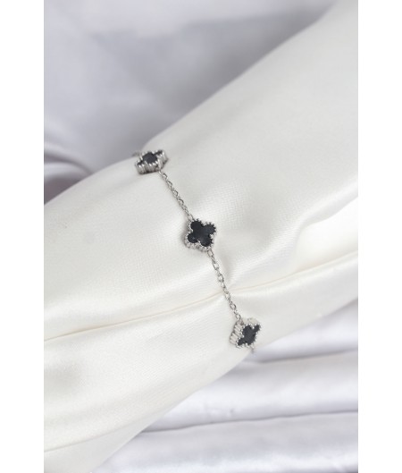 Erb 316L Çelik Gümüş Renk Siyah Baby Boy Yonca Bileklik Erb 316L Çelik Gümüş Renk Siyah Baby Boy Yonca Bileklik