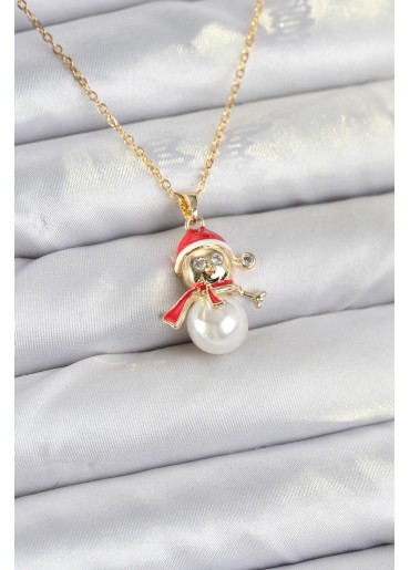 Erb 316L Çelik Zincir Gold Renk Kardan Adam Model Yılbaşı Temalı Kadın Kolye