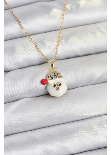 Erb 316L Çelik Zincir Gold Renk Şapkalı Kardan Adam Kafası Model Yılbaşı Temalı Kadın Kolye