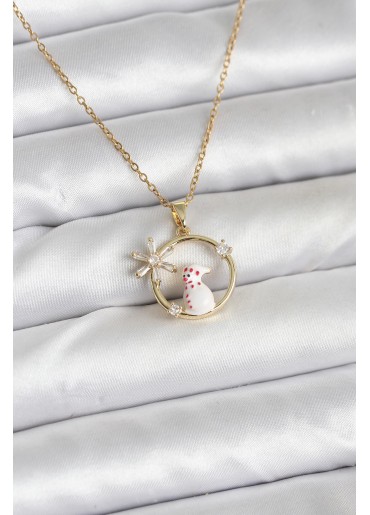 Erb 316L Çelik Zincir Gold Zirkon Taşlı Yılbaşı Temalı Kadın Kolye