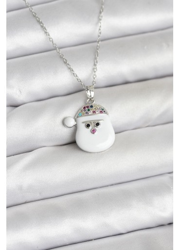 Erb 316L Çelik Zincir Gümüş Renk Şapkalı Kardan Adam Kafası Model Yılbaşı Temalı Kadın Kolye