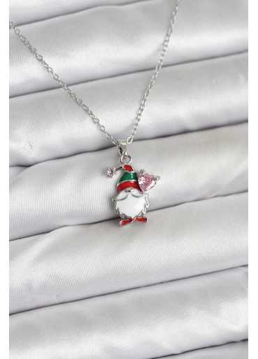 Erb 316L Çelik Zincir Gümüş Renk Yılbaşı Teması Kadın Kolye