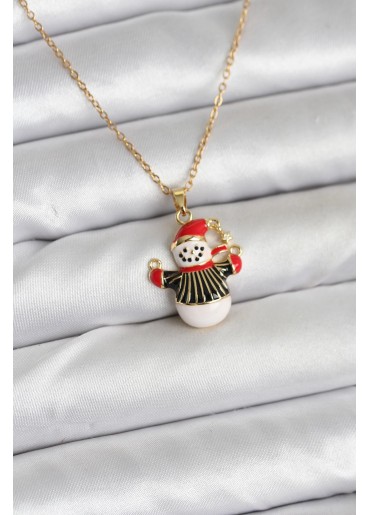 Erb 316L Çelik Zincir Gold Renk Kardan Adam Figürlü Yılbaşı Temalı Kadın Kolye