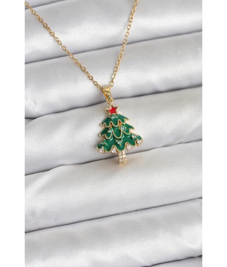 Erb 316L Çelik Zincir Gold Renk Çam Ağacı Model Yılbaşı Temalı Kadın Kolye Erb 316L Çelik Zincir Gold Renk Çam Ağacı Model Yılbaşı Temalı Kadın Kolye