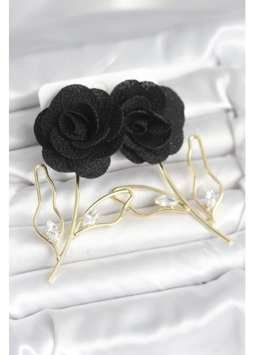 Erb Pirinç Gold Renk Siyah Gül Model Kadın Küpe
