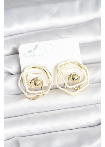 Erb Pirinç Gold Renk Beyaz Mineli Geometrik Gül Model Kadın Küpe