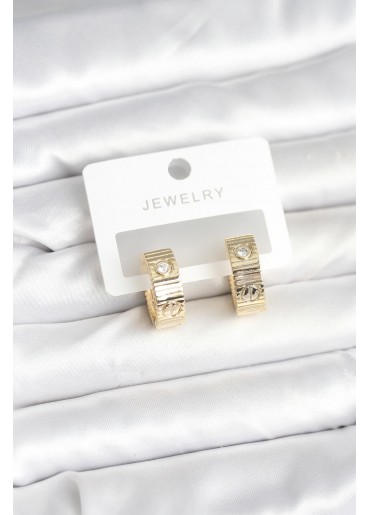 Erb Pirinç Gold Renk Zirkon Taşlı Halka Kadın Küpe