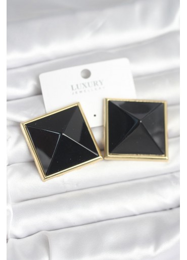 Erb Pirinç Gold Renk Siyah Piramit Model Kadın Küpe