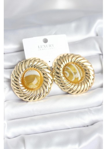 Erb Pirinç Gold Renk Kehribar Boncuklu Vintage Kadın Küpe