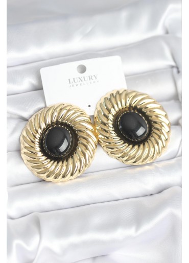 Erb Pirinç Gold Renk Siyah Boncuklu Vintage Kadın Küpe