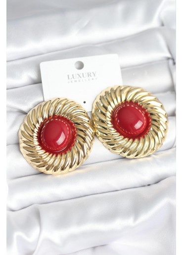 Erb Pirinç Gold Renk Bordo Boncuklu Vintage Kadın Küpe