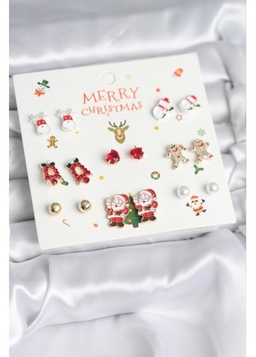 Erb Yılbaşı Temalı Karışık Model 8 Çift Yılbaşı Temalı Kadın Küpe Seti