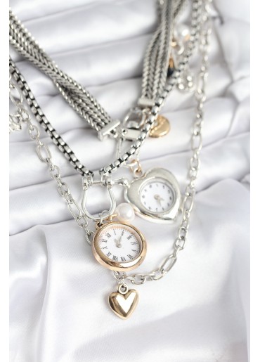 Erb Otantik Gümüş Renk Kadın Kolye Kombini