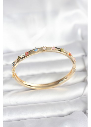 Erb Pirinç Gold Renk Zirkon Taşlı Kelepçe Bileklik