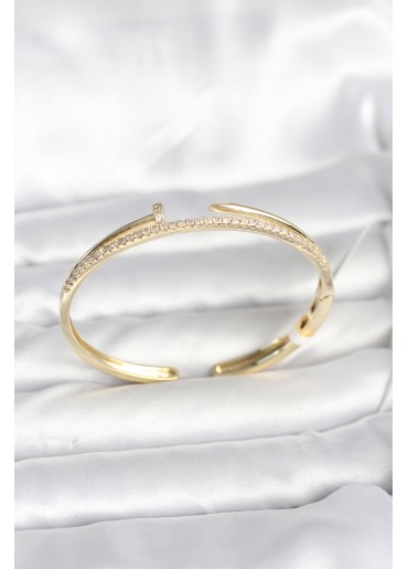 Erb Pirinç Gold Renk Zirkon Taşlı Çivi Model Kadın Kelepçe Bileklik