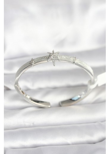 Erb Pirinç Gümüş Renk Kutup Yıldızı Model Kadın Kelepçe Bileklik