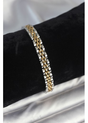 Erb 316L Çelik 7 Mm Kalınlıkta Gold Ve Gümüş Renkli Erkek Bileklik