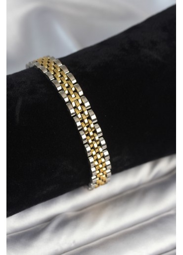 Erb 316L Çelik 9 Mm Kalınlıkta Gold Ve Gümüş Renkli Erkek Bileklik