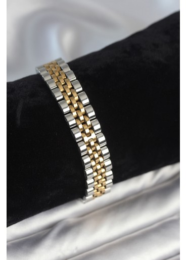 Erb 316L Çelik 12 Mm Kalınlıkta Gold Ve Gümüş Renkli Erkek Bileklik