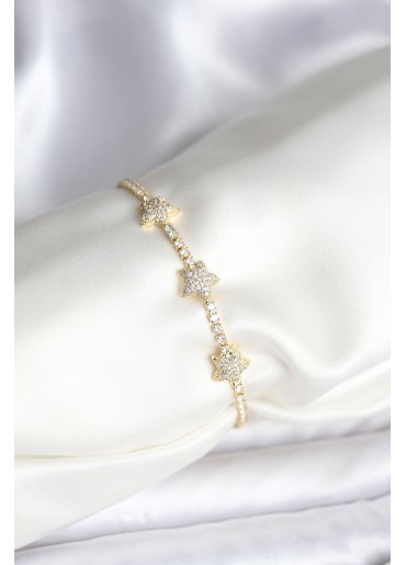 Erb Yıldız Model Zirkon Taşlı Gold Renk Pirinç Su Yolu Kadın Bileklik