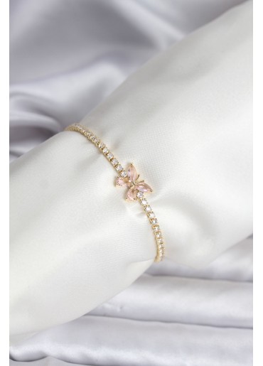 Erb Kelebek Model Zirkon Taşlı Gold Renk Pirinç Su Yolu Kadın Bileklik