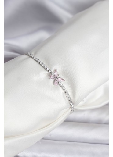 Erb Kelebek Model Zirkon Taşlı Gümüş Renk Pirinç Su Yolu Kadın Bileklik