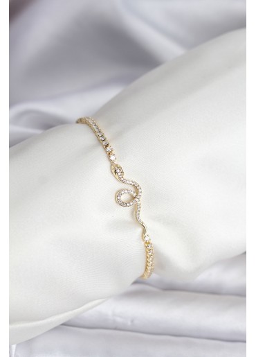 Erb Yılan Model Zirkon Taşlı Gold Renk Pirinç Su Yolu Kadın Bileklik