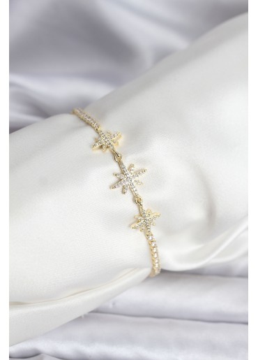 Erb Kutup Yıldızı Model Zirkon Taşlı Gold Renk Su Yolu Kadın Bileklik